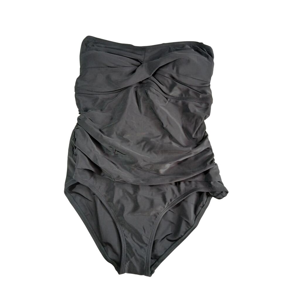 Kona Sol One Piece Swimsuit Womens Large Black Tummy Control Full Coverage NWT